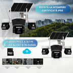Camera de Supraveghere GAMBINO 3in1 cu Panou solar, 3Lentile, Conexiune SIM 4G, 15MP, Senzor miscare, Night Vision Color