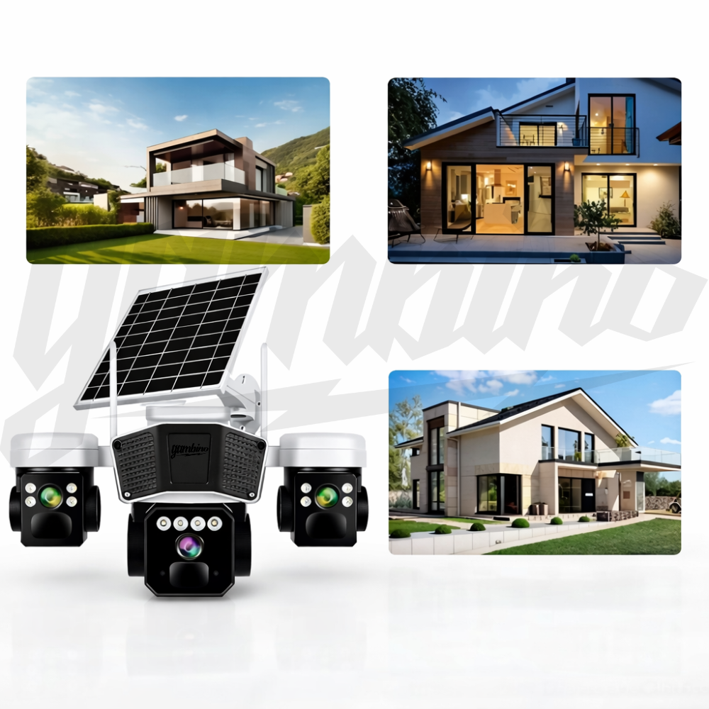 Camera de Supraveghere GAMBINO 3in1 cu Panou solar, 3Lentile, Conexiune SIM 4G, 15MP, Senzor miscare, Night Vision Color