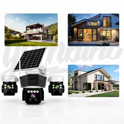 Camera de Supraveghere GAMBINO 3in1 cu Panou solar, 3Lentile, Conexiune SIM 4G, 15MP, Senzor miscare, Night Vision Color