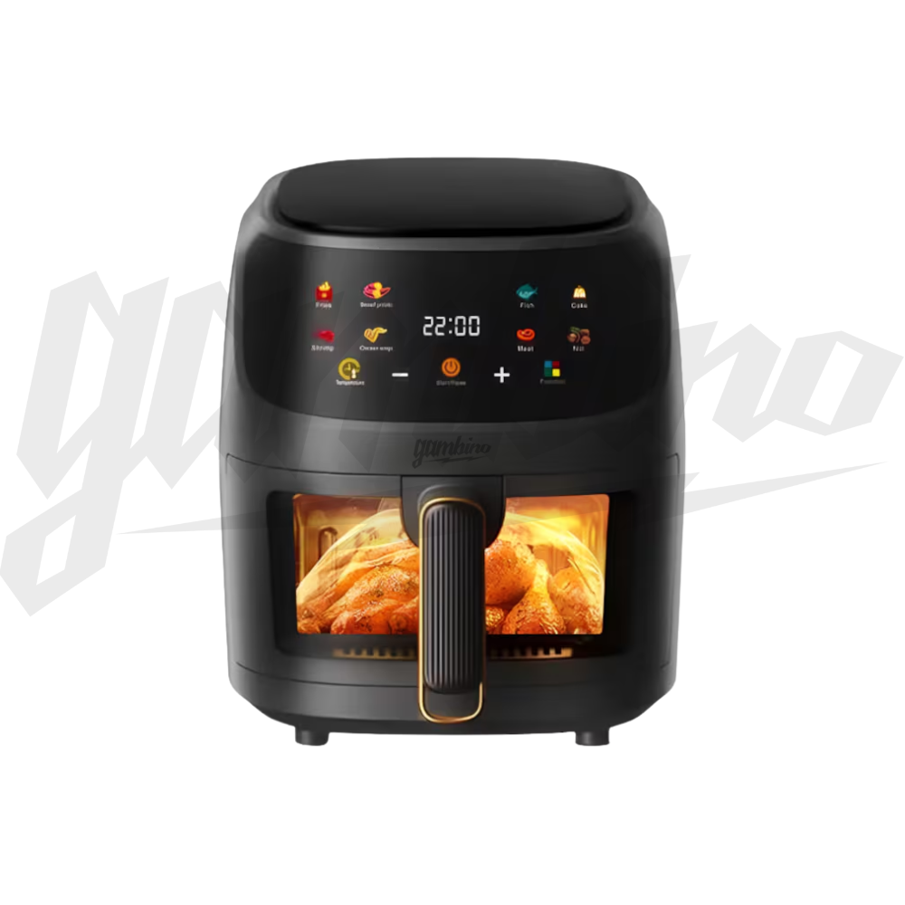Friteuza Aer Clad Gambino 2400W, Cos sticla, Gatire fara ulei, 8 programe inteligente, Ecran tactil LED, Temperatura pana la 240°C, Oprire automata