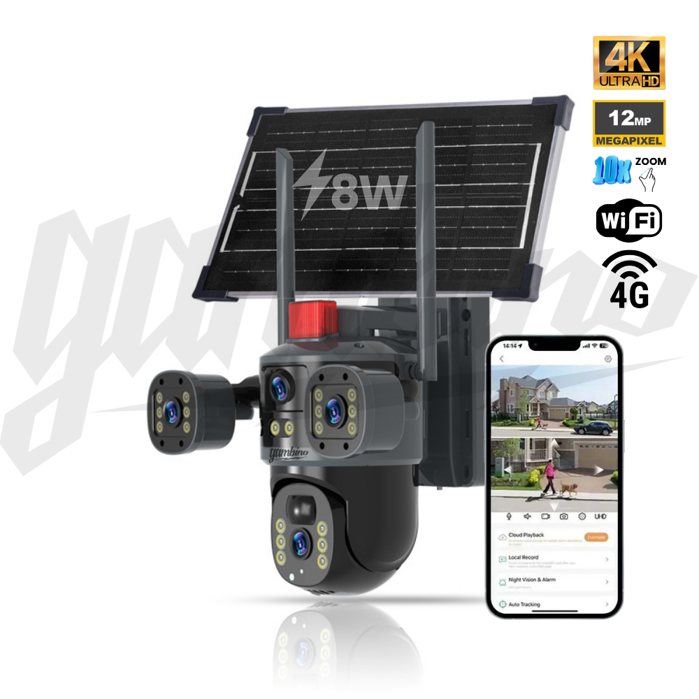 Camera de Supraveghere cu Panou Solar, WIFI, 4G, 4K UltraHD, 12MP, 10x Zoom, Urmarie Automata, Inteligenta Artificiala, Night Vision Color