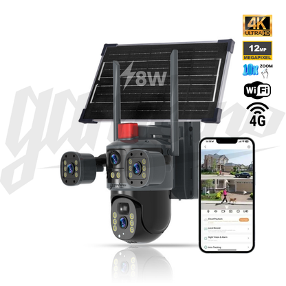 Camera de Supraveghere cu Panou Solar, WIFI, 4G, 4K UltraHD, 12MP, 10x Zoom, Urmarie Automata, Inteligenta Artificiala, Night Vision Color