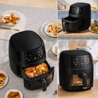 Friteuza Aer Clad Gambino 2400W, Cos sticla, Gatire fara ulei, 8 programe inteligente, Ecran tactil LED, Temperatura pana la 240°C, Oprire automata