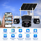 Camera de Supraveghere GAMBINO 3in1 cu Panou solar, 3Lentile, Conexiune SIM 4G, 15MP, Senzor miscare, Night Vision Color