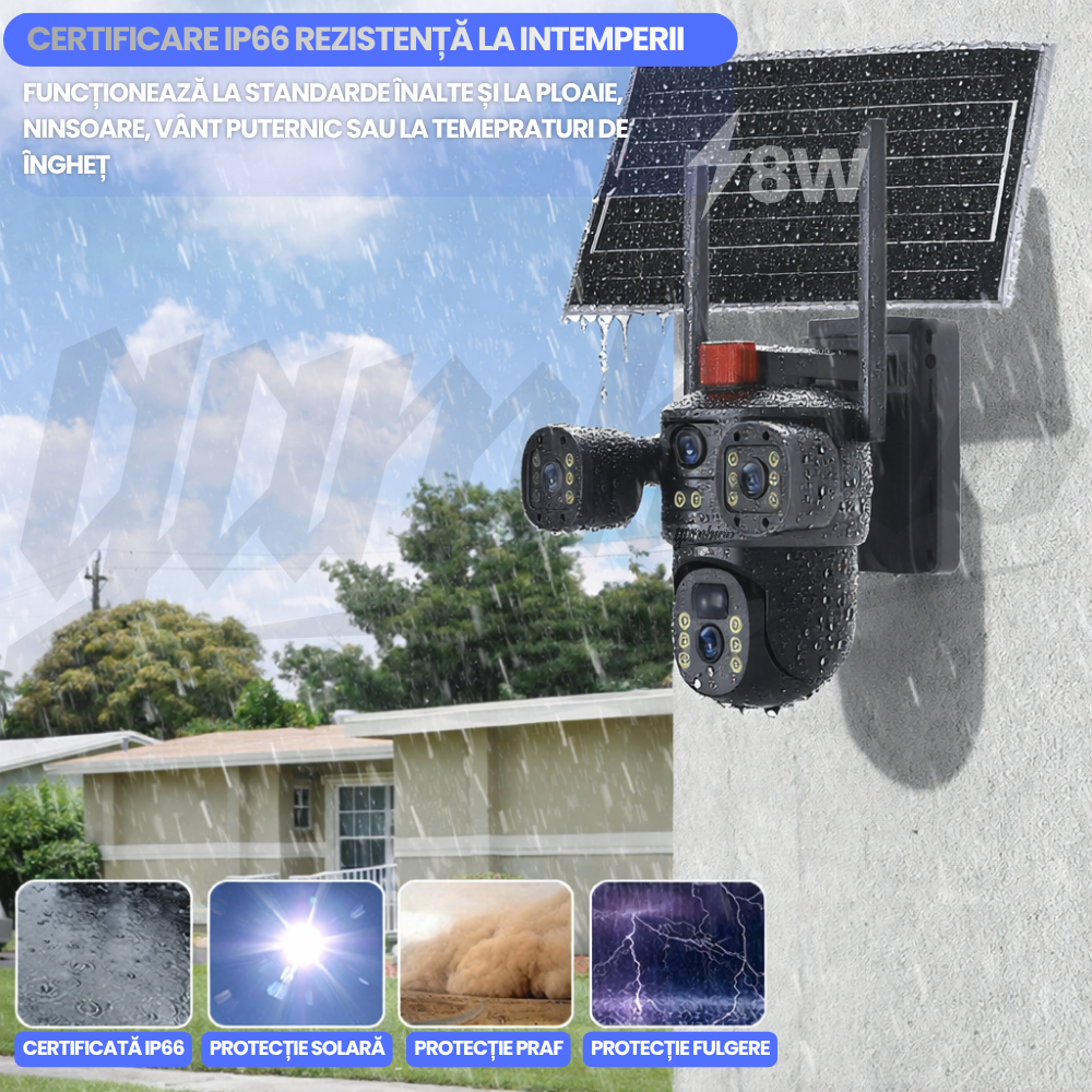 Camera de Supraveghere cu Panou Solar, WIFI, 4G, 4K UltraHD, 12MP, 10x Zoom, Urmarie Automata, Inteligenta Artificiala, Night Vision Color