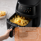 Friteuza Aer Clad Gambino 2400W, Cos sticla, Gatire fara ulei, 8 programe inteligente, Ecran tactil LED, Temperatura pana la 240°C, Oprire automata