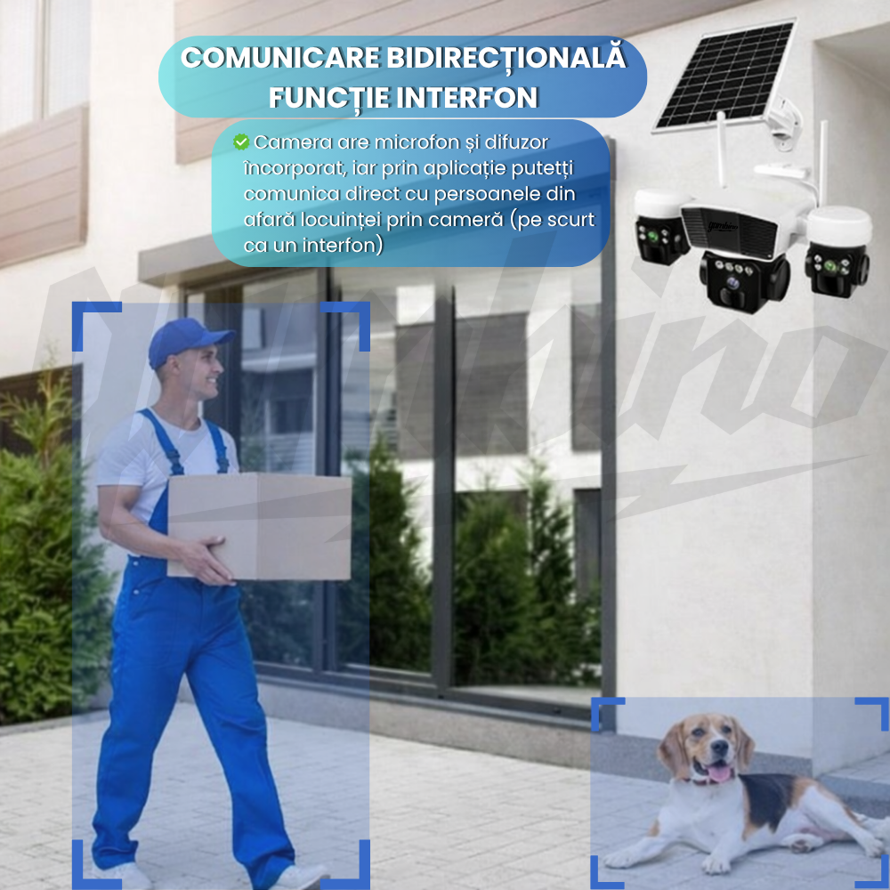 Camera de Supraveghere GAMBINO 3in1 cu Panou solar, 3Lentile, Conexiune SIM 4G, 15MP, Senzor miscare, Night Vision Color