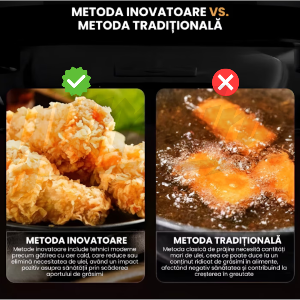 Friteuza Aer Clad Gambino 2400W, Cos sticla, Gatire fara ulei, 8 programe inteligente, Ecran tactil LED, Temperatura pana la 240°C, Oprire automata
