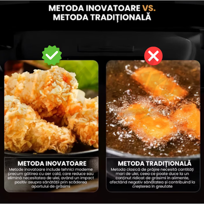 Friteuza Aer Clad Gambino 2400W, Cos sticla, Gatire fara ulei, 8 programe inteligente, Ecran tactil LED, Temperatura pana la 240°C, Oprire automata
