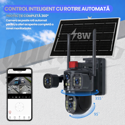 Camera de Supraveghere cu Panou Solar, WIFI, 4G, 4K UltraHD, 12MP, 10x Zoom, Urmarie Automata, Inteligenta Artificiala, Night Vision Color
