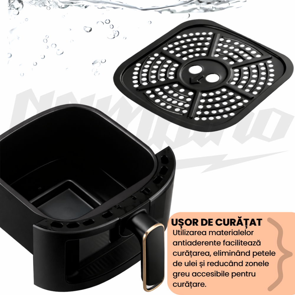 Friteuza Aer Clad Gambino 2400W, Cos sticla, Gatire fara ulei, 8 programe inteligente, Ecran tactil LED, Temperatura pana la 240°C, Oprire automata