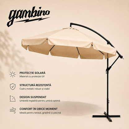 Umbrela terasa aluminiu 300 cm, reglabila, rotire 360°, manivela, bej
