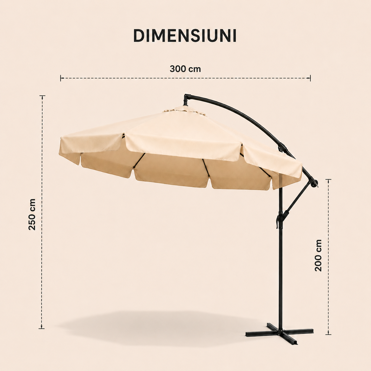 Umbrela terasa aluminiu 300 cm, reglabila, rotire 360°, manivela, bej