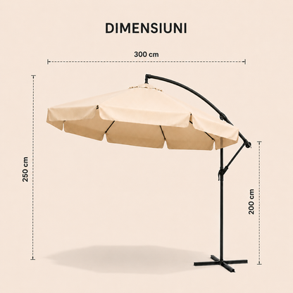 Umbrela terasa aluminiu 300 cm, reglabila, rotire 360°, manivela, bej