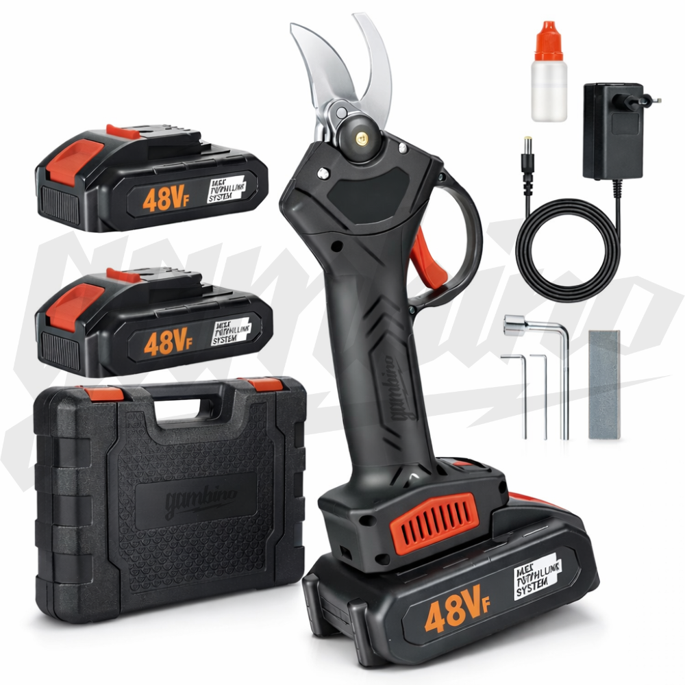 Foarfeca Electrica pentru Vie, Arbusti si Pomi, cu 2 acumulatori 48V, Accesorii, Valiza pentru transport si Manusi cadou